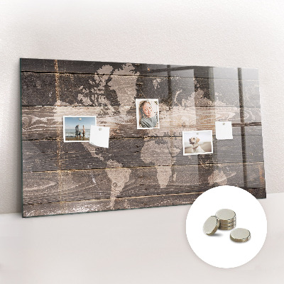 Magnetická tabule Mapa světa na dřevě