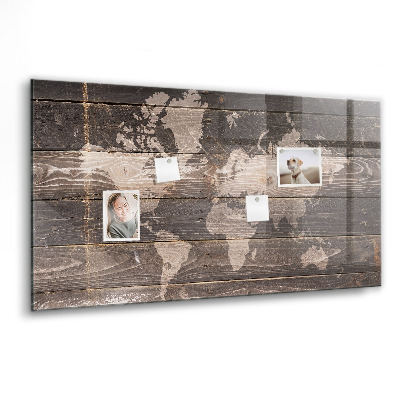Magnetická tabule Mapa světa na dřevě