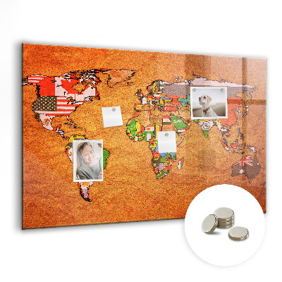 Magnetická tabule Mapa světa s vlajkami