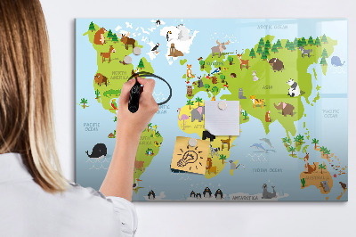 Magnetická psací tabule Mapa světa se zvířaty