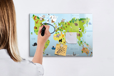 Magnetická psací tabule Mapa světa se zvířaty