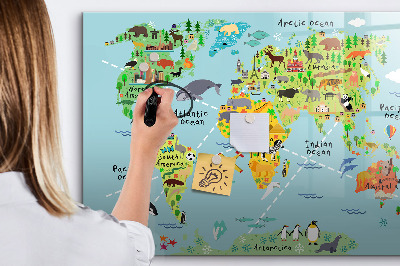 Magnetická kreslící tabule pro děti Mapa světa se zvířaty
