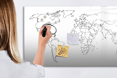 Magnetická psací tabule Obrysová mapa světa